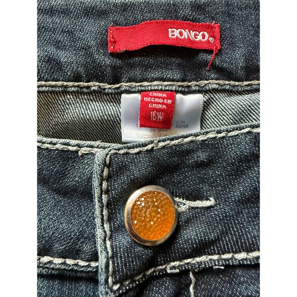 Bongo Womens Jeans Blue Denim Embellished Pockets Straight Leg Size 16W - Picture 4 of 9